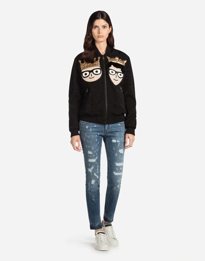 Shop Dolce & Gabbana Jacquard Bomber Jacket With Patches Of The Designers In Black