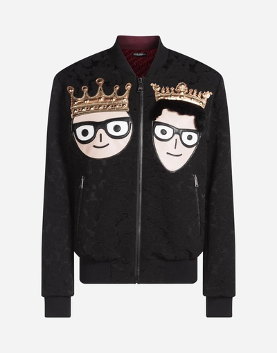 Shop Dolce & Gabbana Jacquard Bomber Jacket With Patches Of The Designers In Black