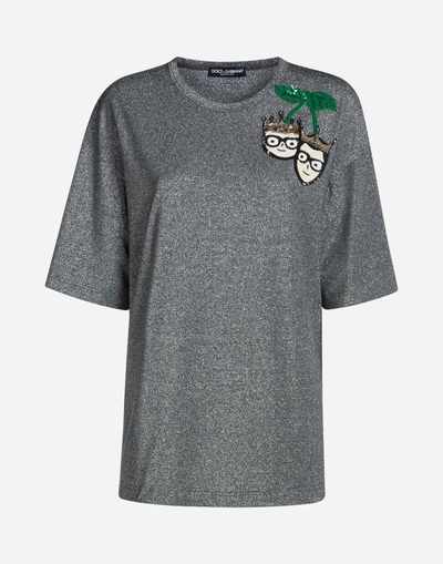 Shop Dolce & Gabbana Lurex T-shirt With Patch In Silver