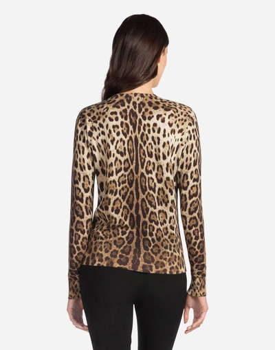 Shop Dolce & Gabbana Round Neck Cardigan In Leopard Print Wool In Leo Print
