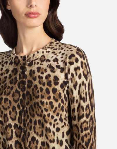 Shop Dolce & Gabbana Round Neck Cardigan In Leopard Print Wool In Leo Print