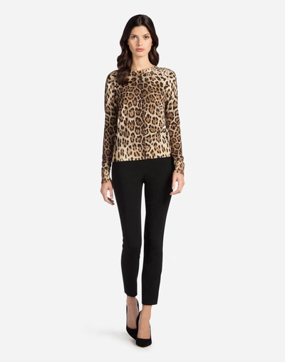 Shop Dolce & Gabbana Round Neck Cardigan In Leopard Print Wool In Leo Print