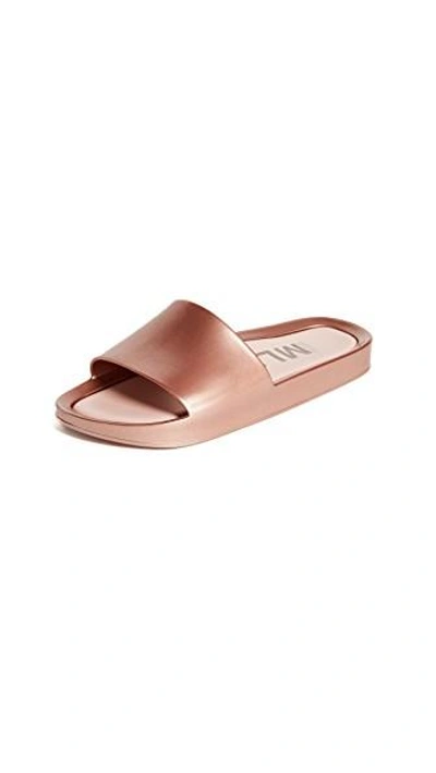 Shop Melissa Beach Slide Shine Sandals In Rose Gold