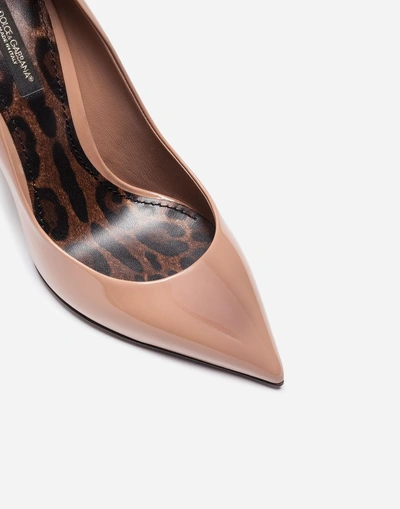 Shop Dolce & Gabbana Patent Leather Pump With Leopard Sole In Beige