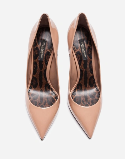 Shop Dolce & Gabbana Patent Leather Pump With Leopard Sole In Beige