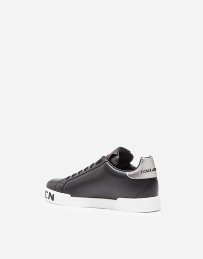 Shop Dolce & Gabbana Leather Portofino Sneakers With Patch In Black