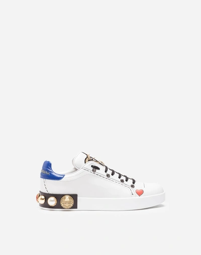 Shop Dolce & Gabbana Leather Sneakers With Patch In White