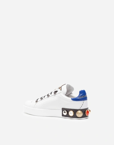 Shop Dolce & Gabbana Leather Sneakers With Patch In White