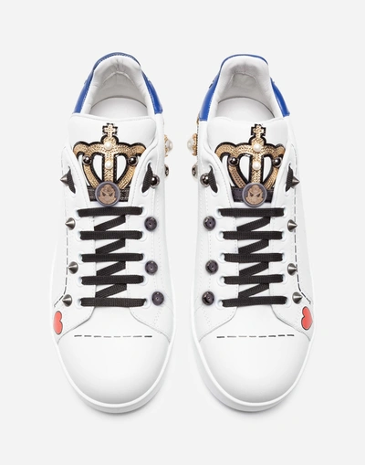 Shop Dolce & Gabbana Leather Sneakers With Patch In White