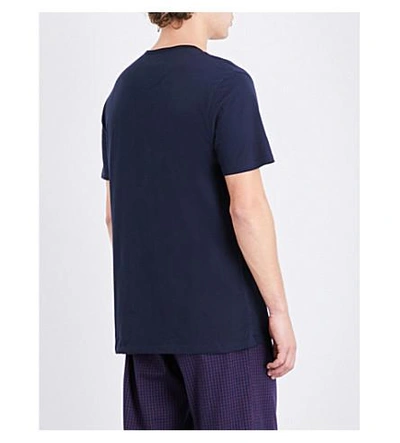 Shop Derek Rose Riley Cotton-jersey Pyjama Top In Navy