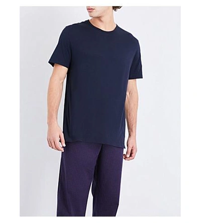 Shop Derek Rose Riley Cotton-jersey Pyjama Top In Navy