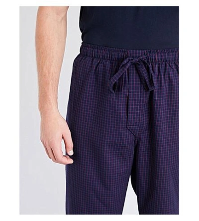 Shop Derek Rose Naturally Checked Brushed-cotton Pyjama Bottoms In Navy Red
