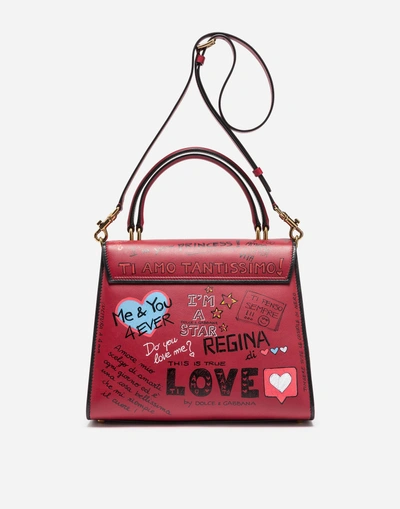 Shop Dolce & Gabbana Welcome Handbag In Printed Leather In Red