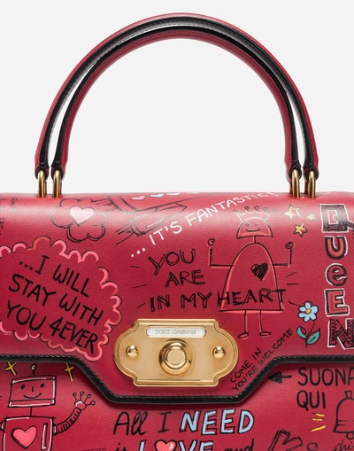Shop Dolce & Gabbana Welcome Handbag In Printed Leather In Red
