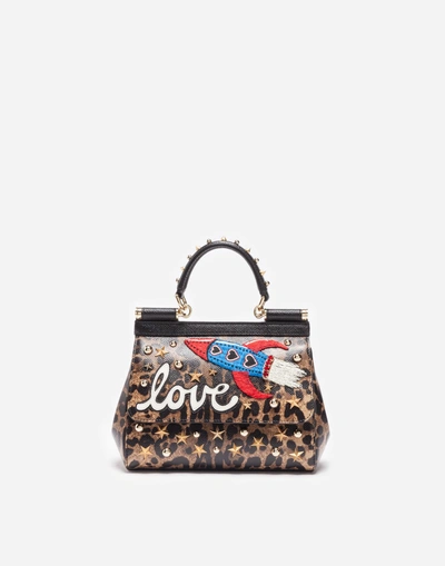 Shop Dolce & Gabbana Small Leather Sicily Bag With Patch In Leo Print