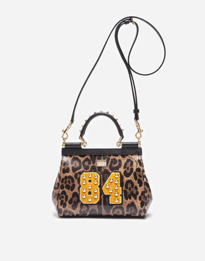 Shop Dolce & Gabbana Small Leather Sicily Bag With Patch In Leo Print