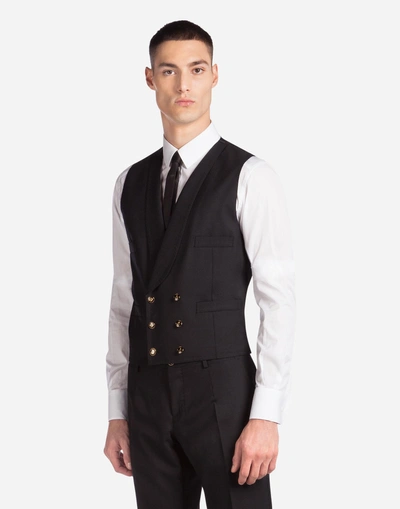 Shop Dolce & Gabbana Three-piece Wool Suit In Black
