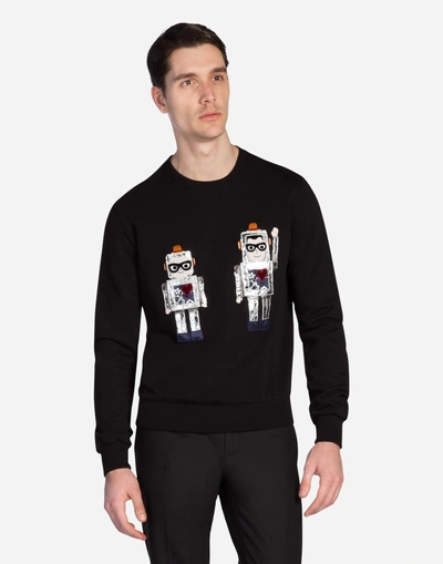 Shop Dolce & Gabbana Cotton Sweatshirt With Patches Of The Designers In Black