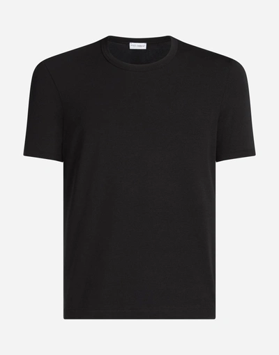 Shop Dolce & Gabbana Round Neck Cotton T-shirt In Black