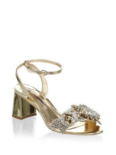 Shop Sophia Webster Lilico Crystal Embellished Metallic Leather Block Sandals In Gold