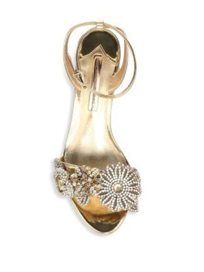 Shop Sophia Webster Lilico Crystal Embellished Metallic Leather Block Sandals In Gold