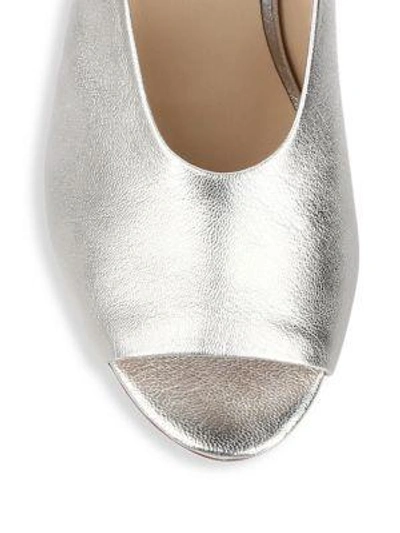 Shop Loeffler Randall Corinne Leather Open Toe Mules In Silver