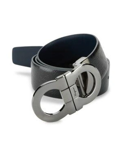 Shop Ferragamo Double Gancini Leather Belt In Black