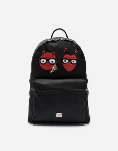 Shop Dolce & Gabbana Nylon Vulcano Backpack With Patches Of The Designers In Black