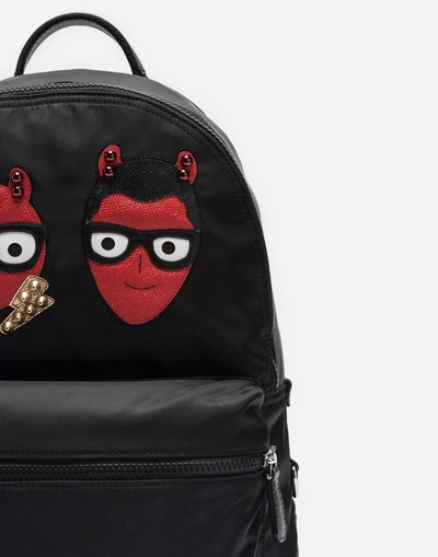 Shop Dolce & Gabbana Nylon Vulcano Backpack With Patches Of The Designers In Black