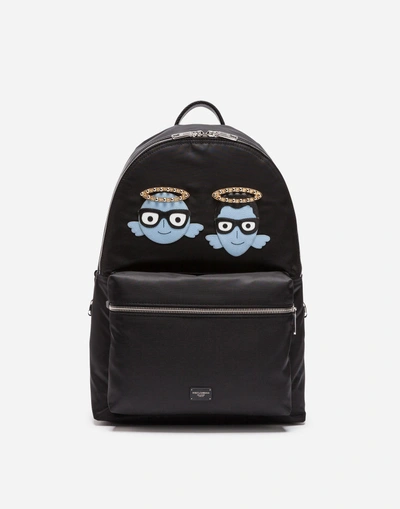 Shop Dolce & Gabbana Nylon Vulcano Backpack With Patches Of The Designers In Black