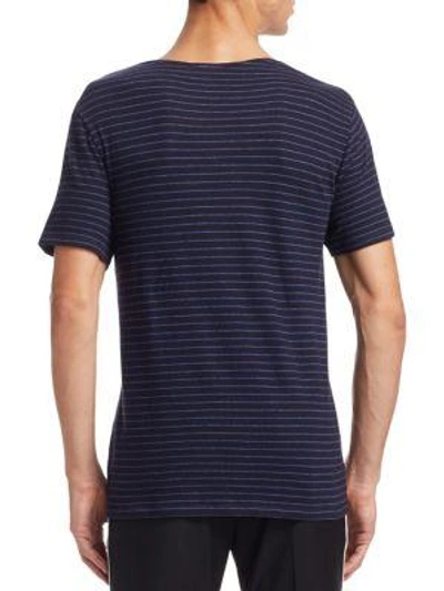 Shop Vince Stripe Raw Edge Cotton Tee In New Coastal