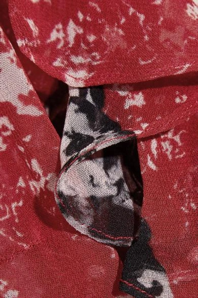 Shop Iro Vilia Ruffled Printed Chiffon Wrap Mini Dress In Red