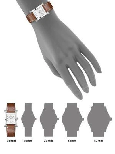 Shop Hermès Watches Heure H 21mm Stainless Steel & Leather Strap Watch In Natural