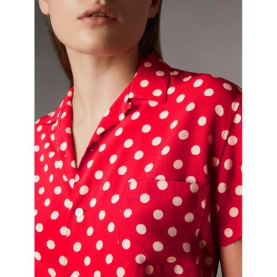 Shop Burberry Short-sleeve Polka-dot Silk Shirt In Bright Orange Red