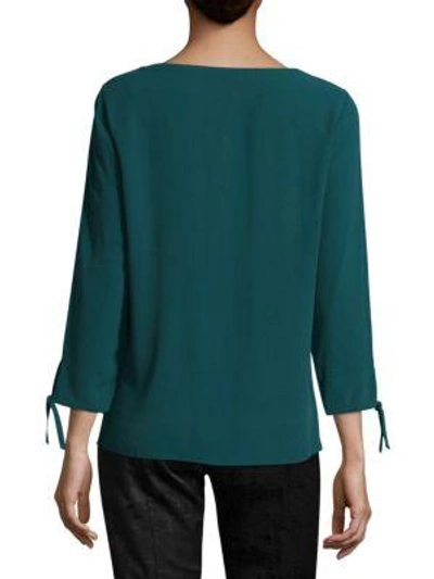 Shop Eileen Fisher Silk Georgette Crepe Blouse In Blue Spruce