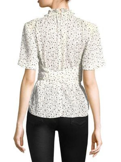 Shop Rebecca Taylor Short-sleeve Star Tie Top In Snow Combo