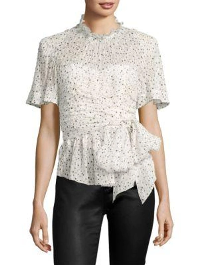 Shop Rebecca Taylor Short-sleeve Star Tie Top In Snow Combo