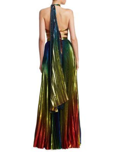 Shop Rosie Assoulin Pleated Halter Gown In Rainbow