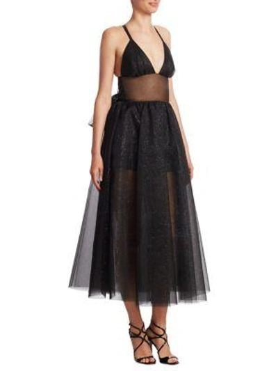 Shop Rosie Assoulin Tulle Shimmering Midi Dress In Black