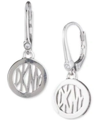 Shop Dkny Logo Circle Drop Earrings In Silver