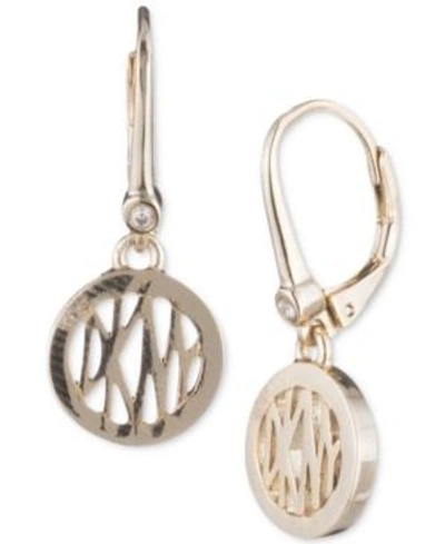 Shop Dkny Logo Circle Drop Earrings In Gold