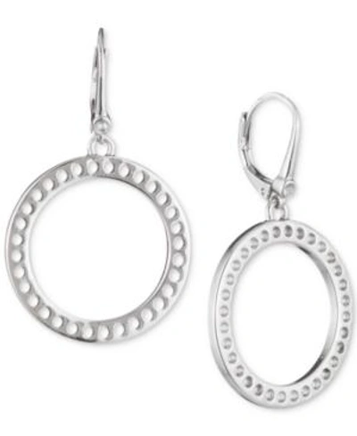 Shop Dkny Perforated Open Circle Drop Earrings In Silver