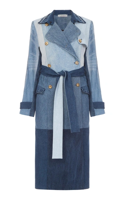 Shop Ksenia Schnaider Reworked Denim Patchwork Trench Coat In Blue