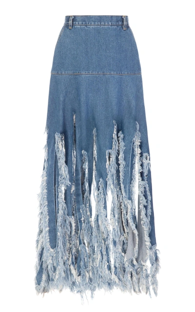 Ksenia Schnaider Maxi Denim Fringe Skirt In Blue | ModeSens