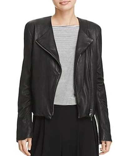 Shop Vince Collarless Leather Jacket In Black