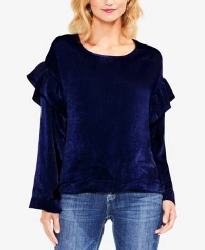 Shop Vince Camuto Velvet Ruffled Top In Blue Night