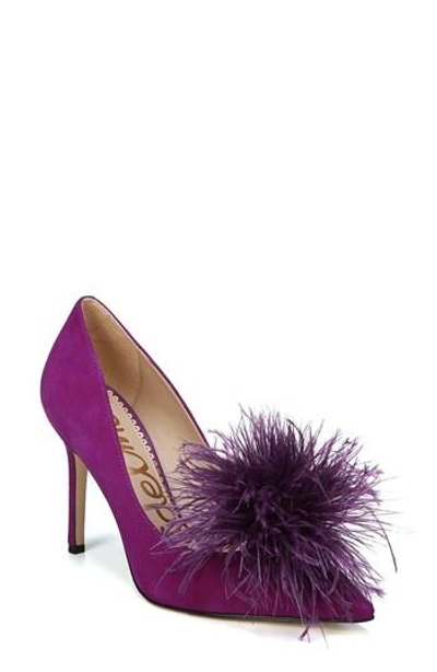 Sam Edelman Haide Feather Pompom Pump In Laser Purple Leather