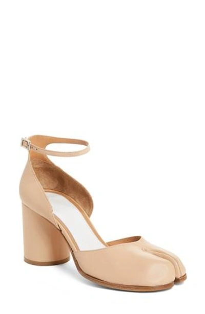 Shop Maison Margiela Tabi Ankle Strap Pump In Ivory