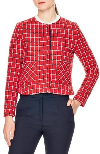 Shop Sandro Tessy Check Tweed Jacket In Red