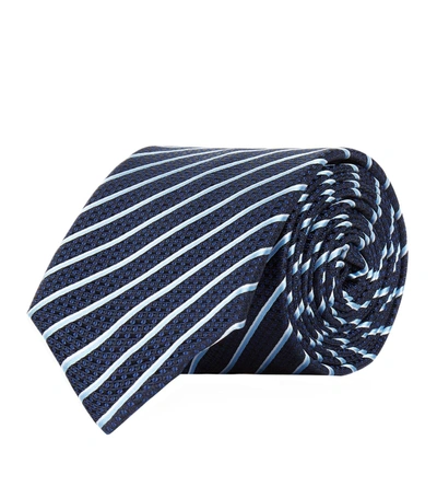 Shop Hugo Boss Striped Two-tone Tie In Navy